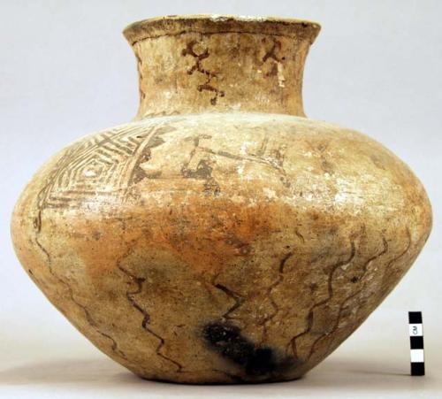 Large painted pottery vessel with constricted neck