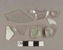 Colorless glass vessel body fragments, 4 flat glass fragments