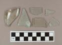 Light aqua vessel glass fragments, 11 flat glass fragments