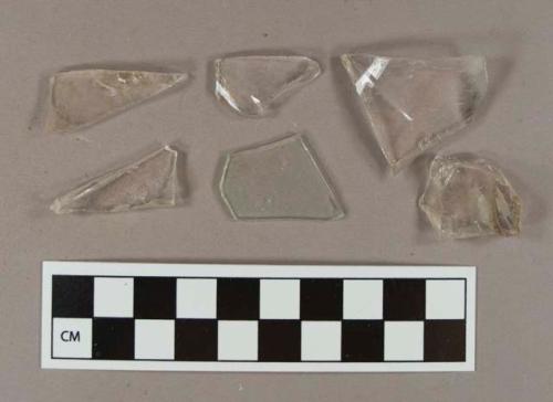 Colorless glass vessel body fragments, 6 flat glass fragments