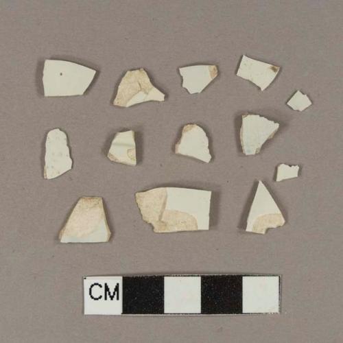 Undecorated pearlware body sherds; three sherds crossmend