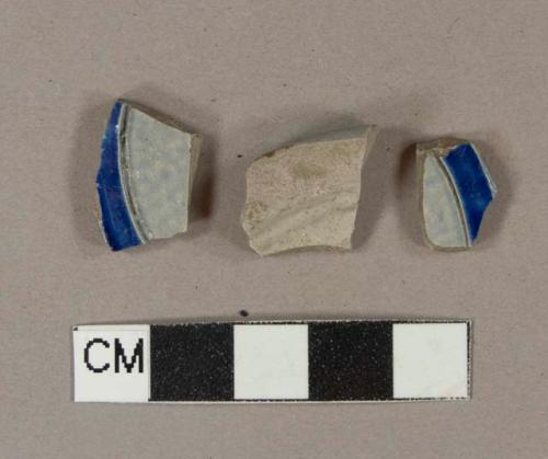 Cobalt blue lead glaze gray salt-glazed stoneware Westerwald type, base and body fragments, gray paste
