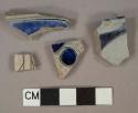 Cobalt blue lead glaze decoration gray salt glazed stoneware vessel body fragments, Westerwald types, gray paste