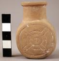 Ceramic jar, miniature, canteen shaped, incised.