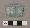 Aqua glass bottle base fragment, post mold seam circle