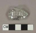 Aqua glass bottle body fragment, molded lettering "[...]TREL[...]"