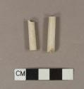 Unsmoked, undecorated pipe stem fragments; two fragments crossmend; 6/64" bore diameter