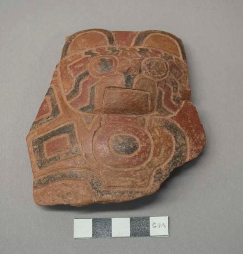 Pucara polychrome pottery bowl fragment - puma head in relief