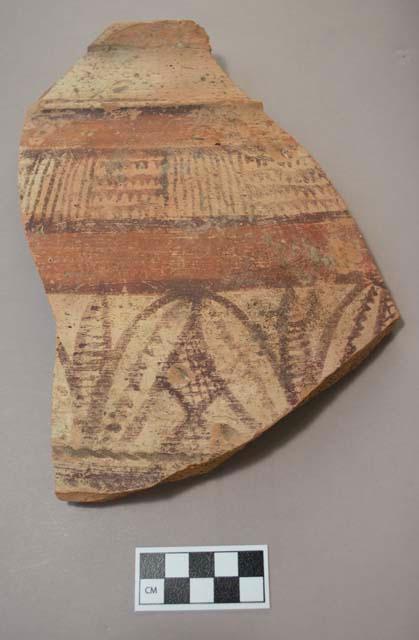 Large painted potsherd - Jhukar painted, pink paste, cream slip