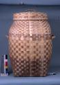 Ash splint basket, plainweave. Large potato basket type. Handles on sides & lid.