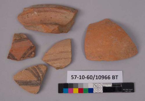 5 potsherds - painted red ware