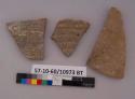 3 potsherds - gray ware, limestone temper