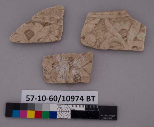 3 potsherds - stamped bisque ware