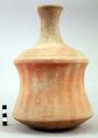 Large whole pottery bottle-vertical red  stripes on concave body