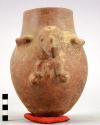 Ceramic effigy jar, animal, polychrome, missing base