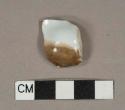 Brown painted white porcelain body, rim, and base fragments, likely figurine or doll fragment