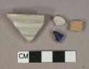 Gray salt-glazed stoneware vessel body fragments, gray paste, 1 fragment with blue lead glaze, Westerwald type