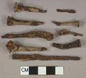 Ferrous metal nail fragments, 3 unidentified fragments