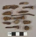 Ferrous metal nail fragments, 2 unidentified fragments