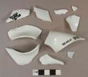 White undecorated milk glass vessel body and rim fragments