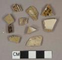 Salt glazed stoneware vessel body fragments, 6 bristol glazed stoneware vessel body fragments