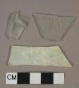 Colorless flat glass fragments, 1 vessel glass fragment