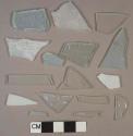 Aqua flat glass fragments, 2 olive glass fragments