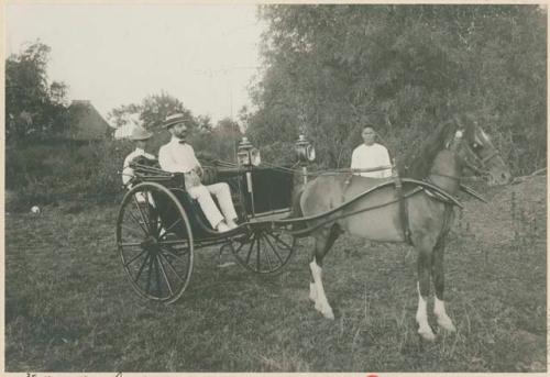 Driver and passengers with calesa