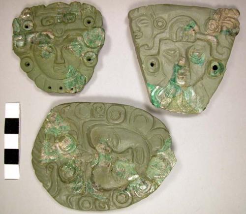 7 fragments jade flat relief human head - 27.2x21x9.2 mm.; 38.541.4x7.3 mm.