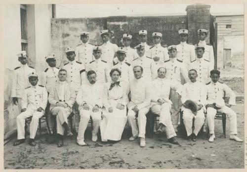 Nautical school class with teachers in foreground