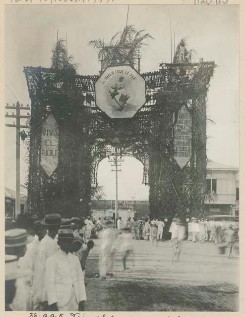 Triumphal arch erected in front of Bilibid Prison