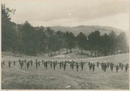 Boys doing setting-up exercises at industrial school in Baguio