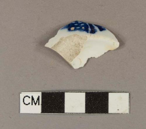 Blue hand painted whiteware base sherd