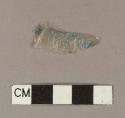 Blue-printed colorless plastic sheet fragment