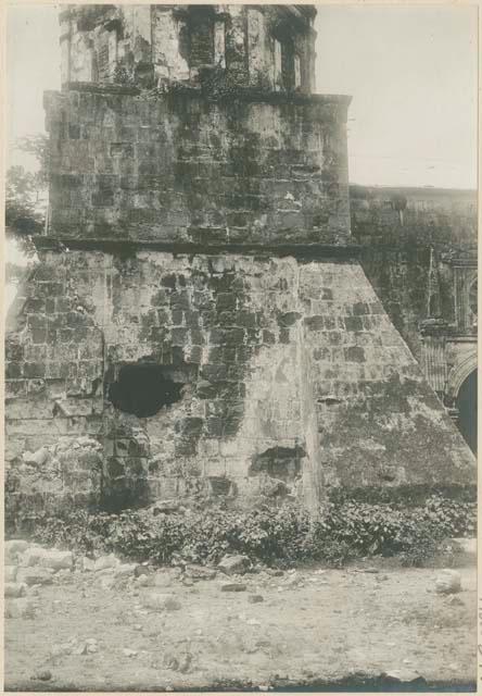 Shell damage from "Modadnock" on tower of church