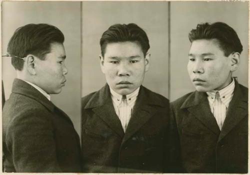 Studio portrait of a man, three views