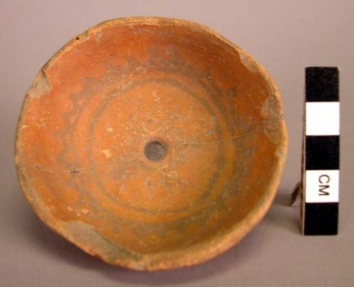 Small Aztec ware bowl with perforation in center - painted in.