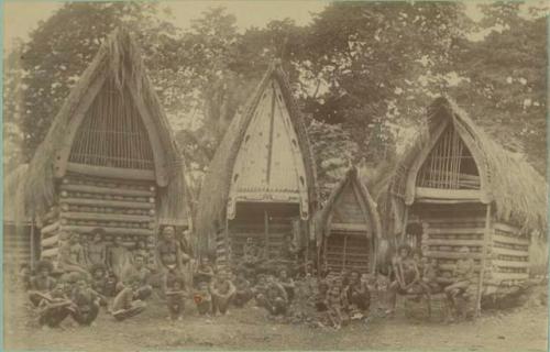 Group of people in front of huts