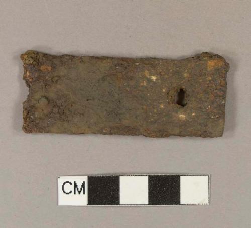 Flat iron strip fragment with a hole through one end