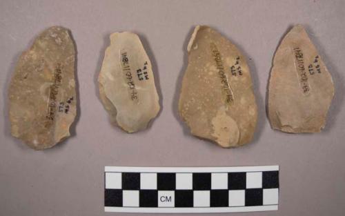 4 chipped stone blades, flint