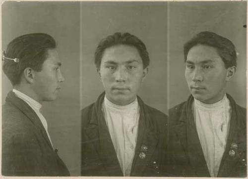 Studio portrait of a man, three views