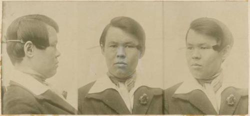 Studio portrait of a woman, three views