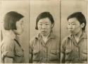 Studio portrait of a woman, three views