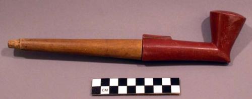 Catlinite pipe with wooden stem