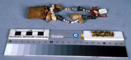 Necklace - metal, pottery, stone & bone & wood beads and pendants +