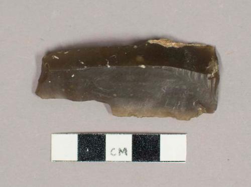 Flint rectangular-scaled burin, type B 111; biased working edge