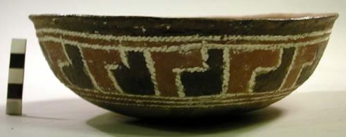 Earthenware bowl with cord-impressed and polychrome designs on exterior and polychrome designs on interior