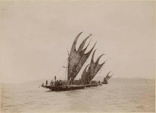 People on canoe with sails