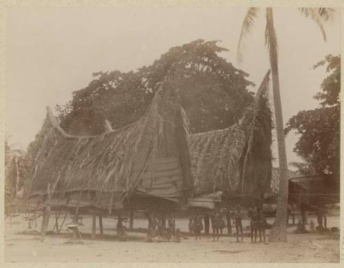 People in front of houses