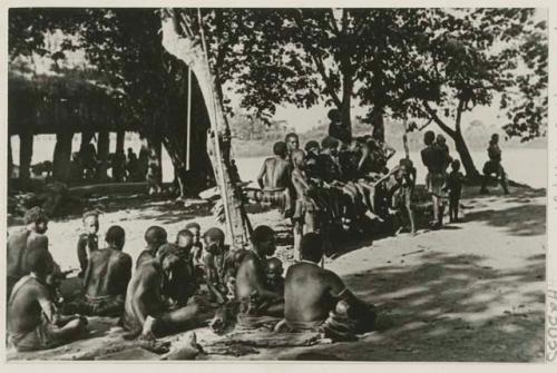 Groups seated around tree